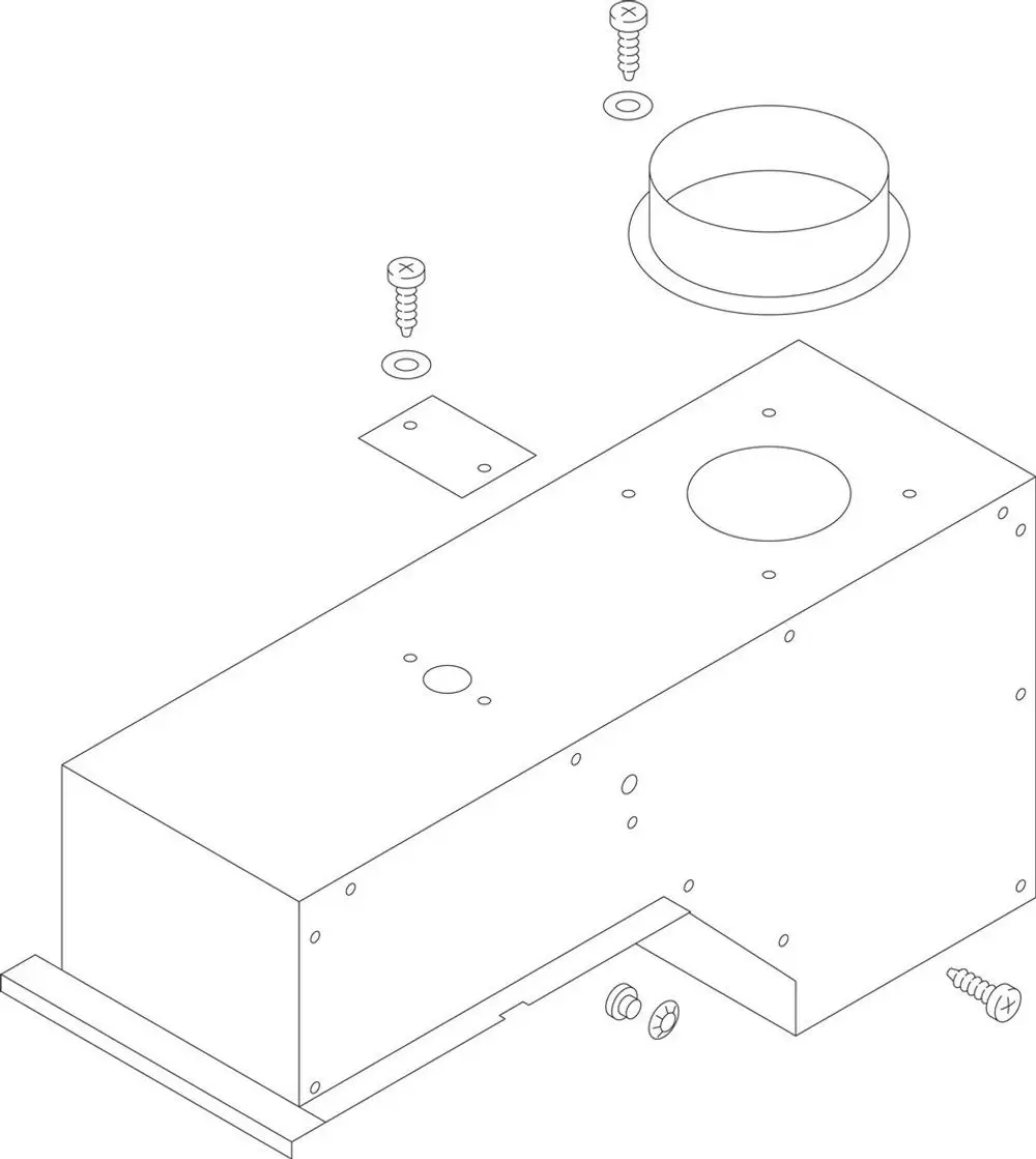 Auseinandergenommene Darstellung eines Bosch-Komponentenmoduls mit Schrauben und einer runden Abdeckung, die auf einem rechteckigen Gehäuse montiert ist.